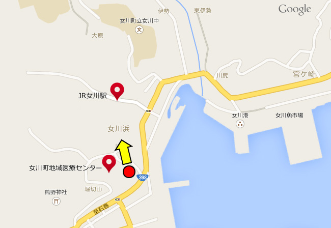 女川町地域医療センターとJR女川駅の位置図